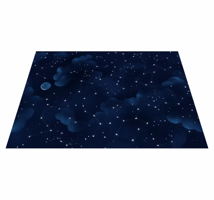 Alfombra vinílica dormitorio cielo azul marino con estrellas - TenVinilo