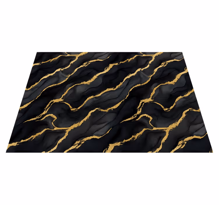 Alfombra vinílica dormitorio efecto mármol negro con dorado - TenVinilo