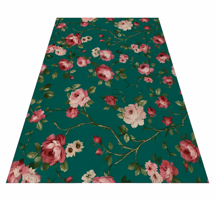 Alfombra vinílica dormitorio diseño de flores pintadas - TenVinilo