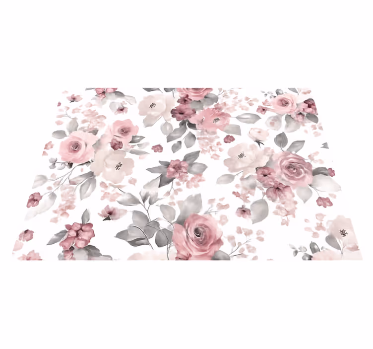Alfombra vinílica dormitorio flores delicadas grises - TenVinilo