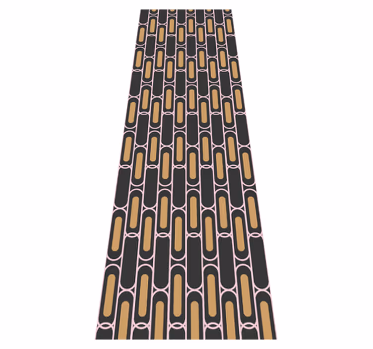 Alfombra vinílica dormitorio patrón geométrico rosa y marrón - TenVinilo
