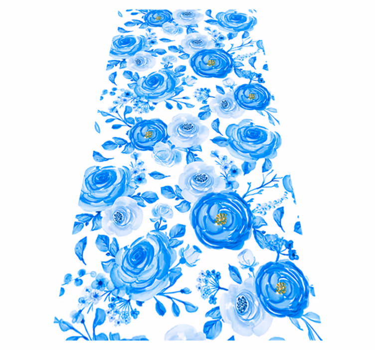 Alfombra vinílica dormitorio flores relojes azules nórdicos - TenVinilo