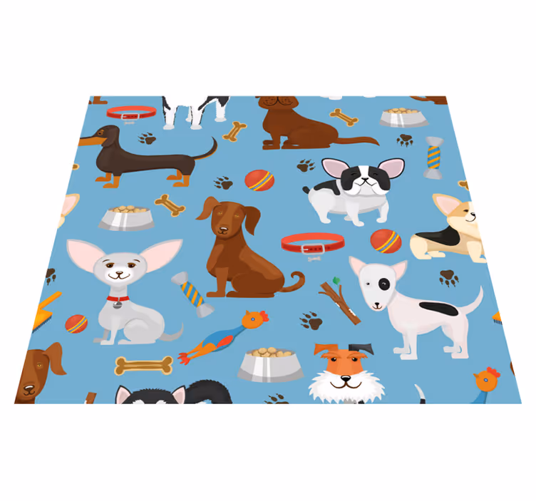 Alfombra vinílica dormitorio patrón de perros fondo azul - TenVinilo
