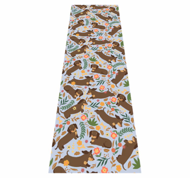 Alfombra vinílica dormitorio patrón de dachshund y flores - TenVinilo