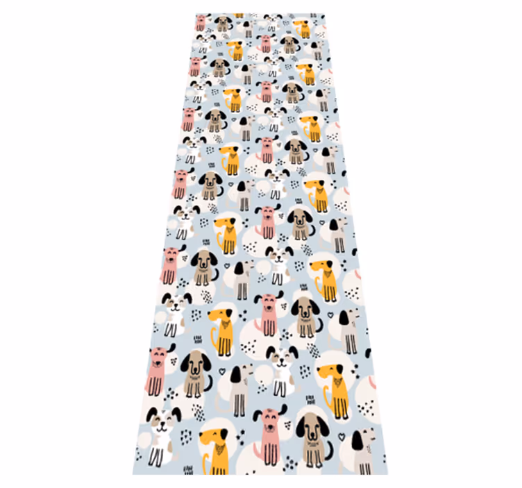Alfombra vinílica dormitorio perros multicolores sobre azul - TenVinilo