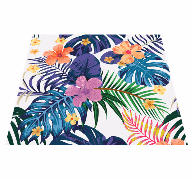 Alfombra vinílica naturaleza flores hawaianas coloridas - TenVinilo