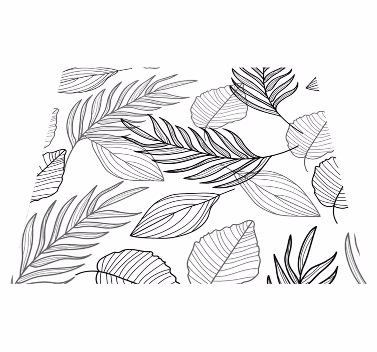 Alfombra vinílica naturaleza dibujo hojas blanco y negro - TenVinilo