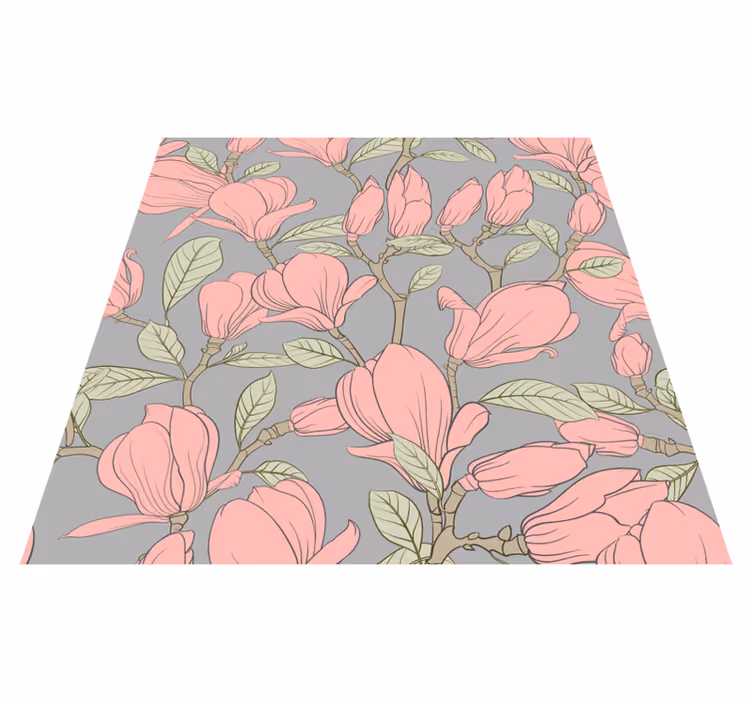 Alfombra vinílica naturaleza flores y hojas rosas - TenVinilo