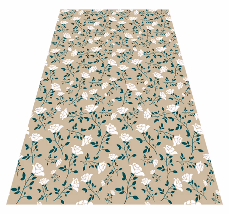 Alfombra vinílica vintage patrón de rosas blancas - TenVinilo