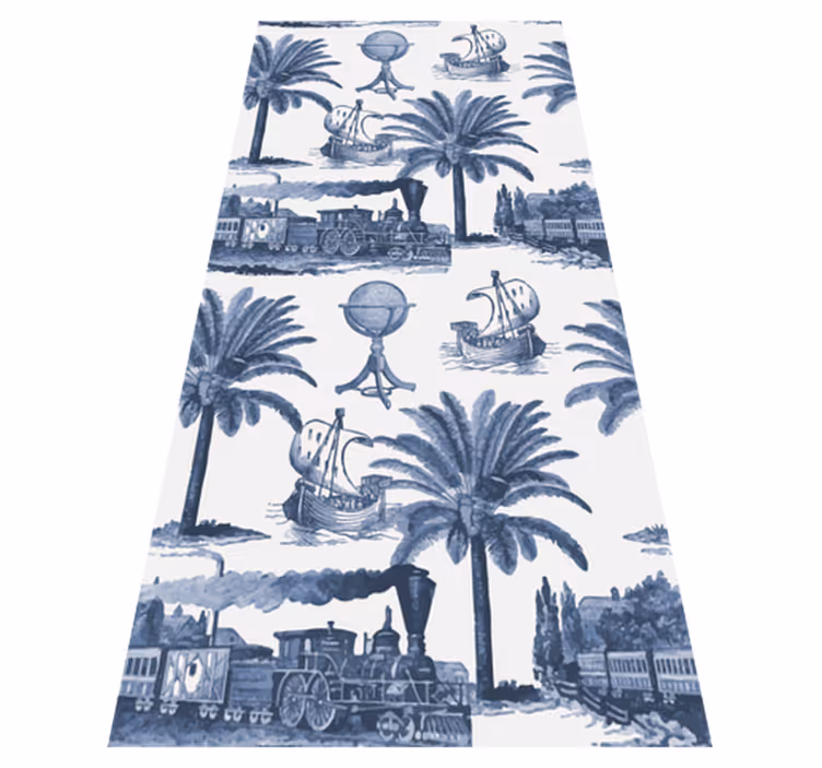Alfombra vinílica vintage diseño francés en azul - TenVinilo