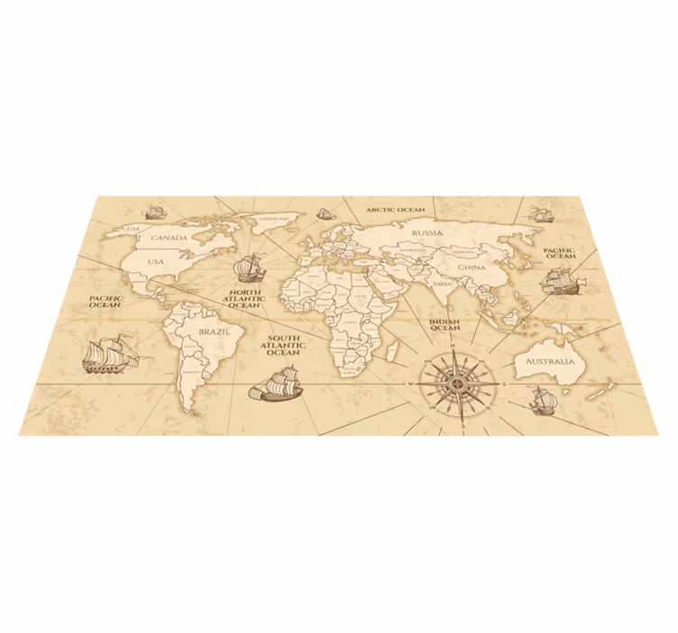 Alfombra vinílica mapamundi mural de pared sepia - TenVinilo