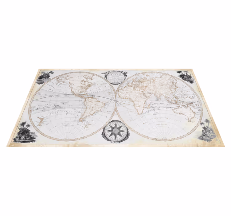 Alfombra vinílica mapamundi mapa mundial acuarela vintage - TenVinilo