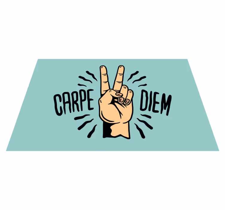 Alfombra vinílica frase carpe diem mano de paz - TenVinilo