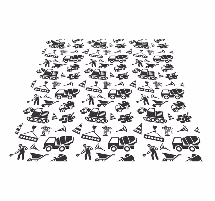 Alfombra vinílica infantil excavadoras y camiones monocolor - TenVinilo