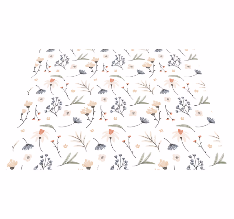Alfombra vinílica blanca con patrón floral acuarelado - TenVinilo