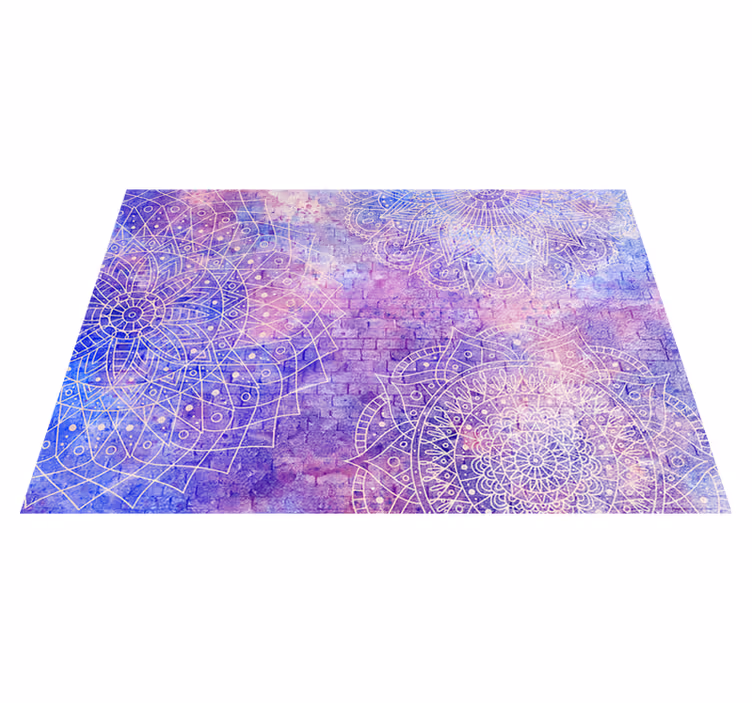 Alfombra vinílica lila pared de ladrillos con mandala - TenVinilo