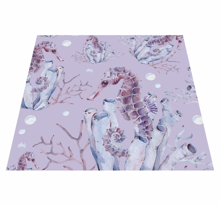 Alfombra vinílica lila caballito de mar acuarela - TenVinilo