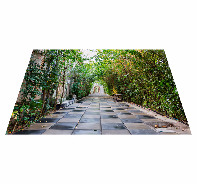 Alfombra vinílica verde camino sereno del jardín - TenVinilo