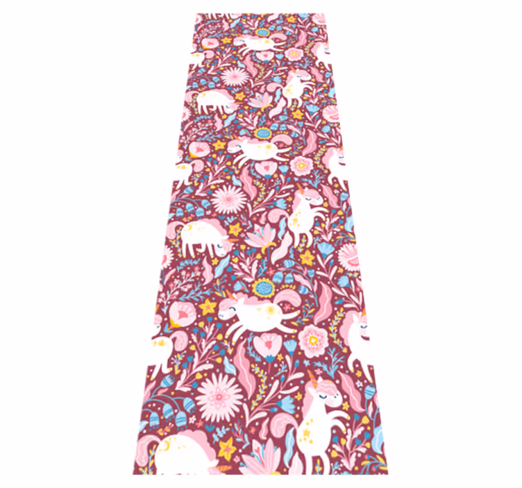 Alfombra vinílica rosa con diseño de unicornios - TenVinilo