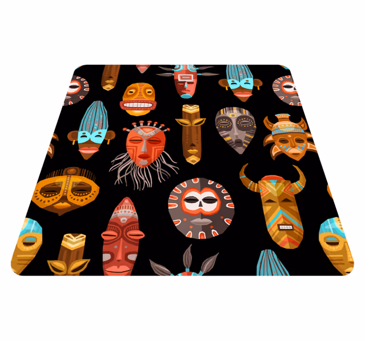Alfombra vinílica étnica máscaras tribales - TenVinilo