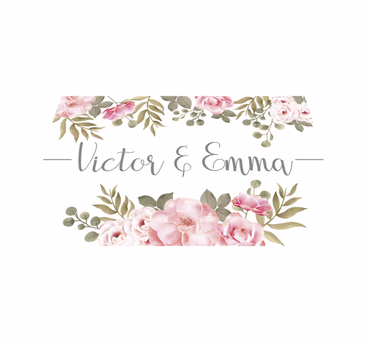 Alfombra vinílica floral con nombre de pareja - TenVinilo