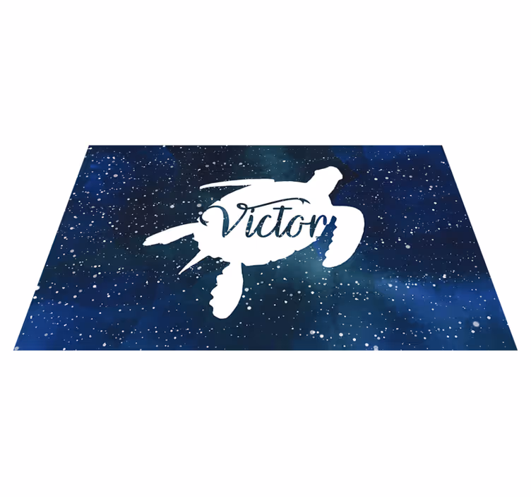 Alfombra vinílica tortuga en galaxia con nombre - TenVinilo