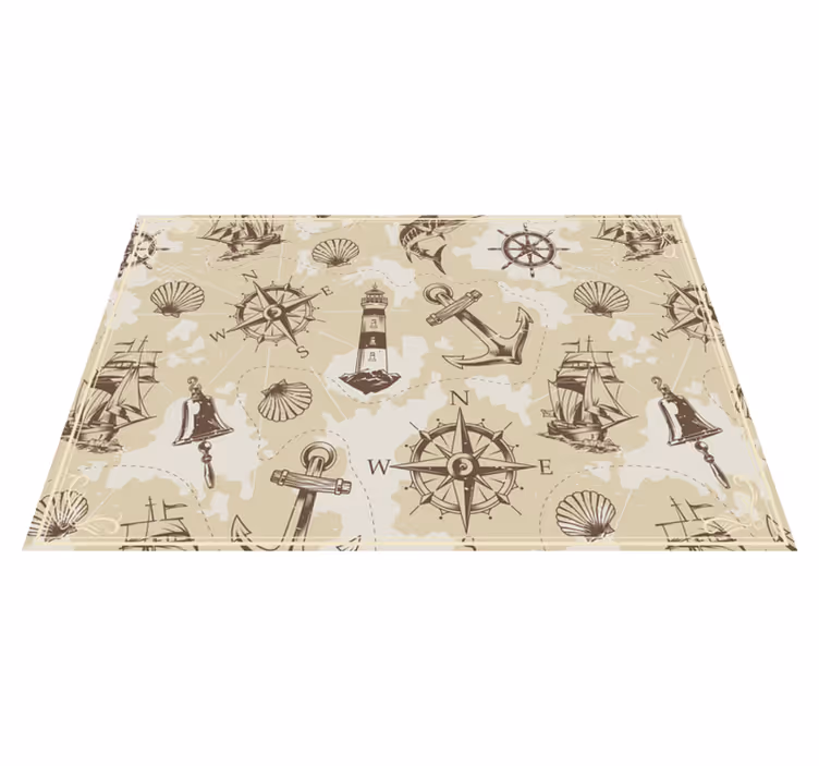 Alfombra vinílica vintage motivos de exploración náutica - TenVinilo