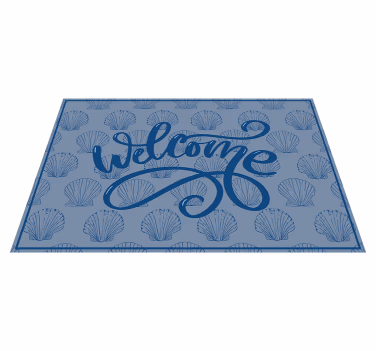 Alfombra vinílica frase guión de bienvenida de concha marina - TenVinilo