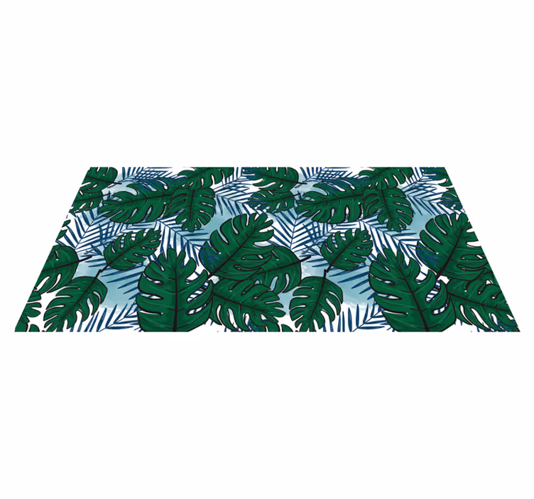 Alfombra vinílica dormitorio Hojas verdes monstera azul - TenVinilo