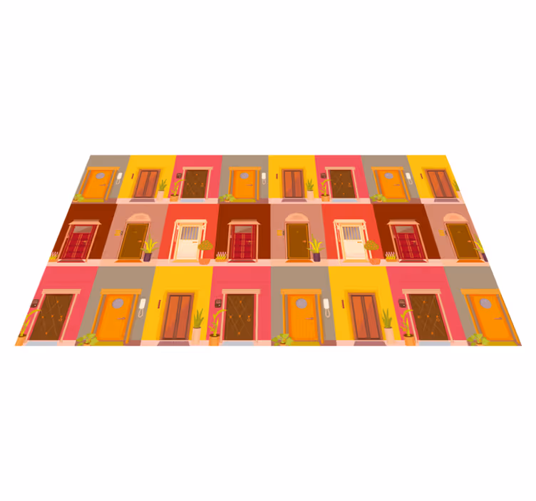 Alfombra vinílica minimalista patrón de puerta colorido - TenVinilo