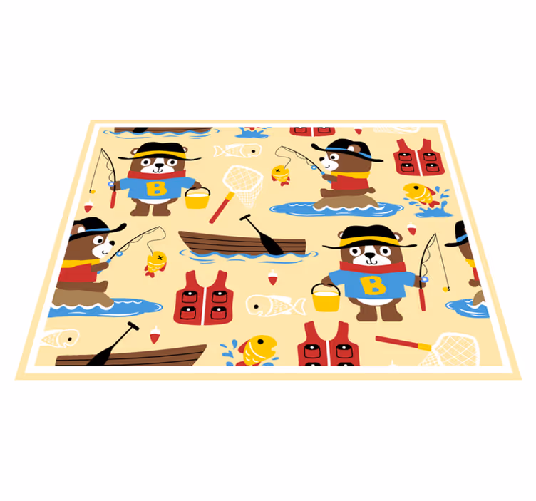 Alfombra vinílica infantil aventura del oso pescador - TenVinilo