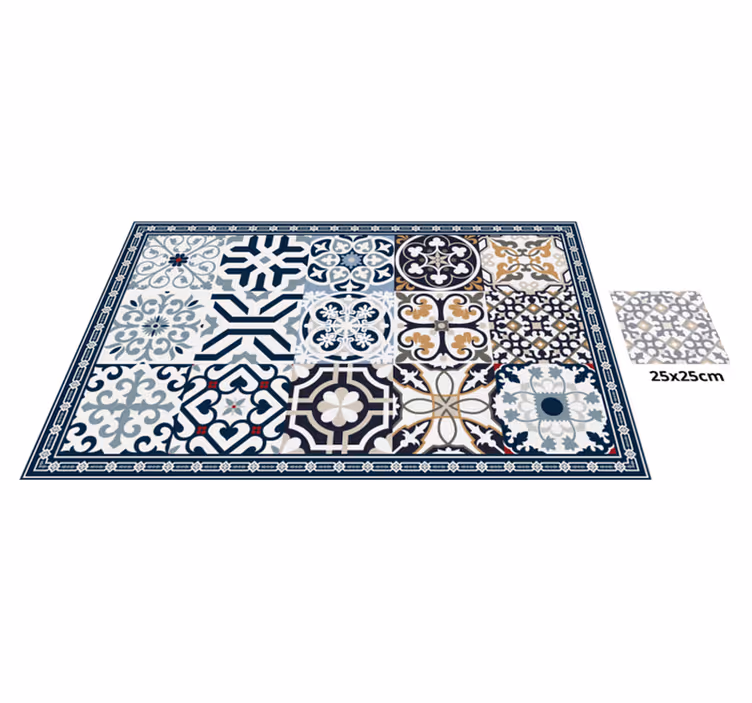 Alfombra vinílica hidráulica azulejos adornados - TenVinilo