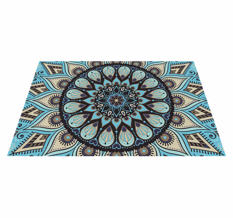 Alfombra vinílica mandala étnica negro y azul - TenVinilo