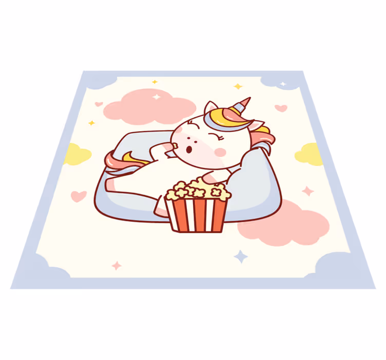 Alfombra vinílica infantil relajación del cine unicornio - TenVinilo