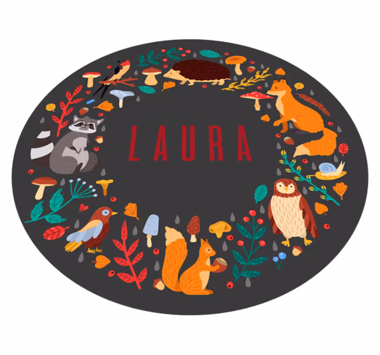 Alfombra vinílica con nombre Animales salvajes personalizables - TenVinilo
