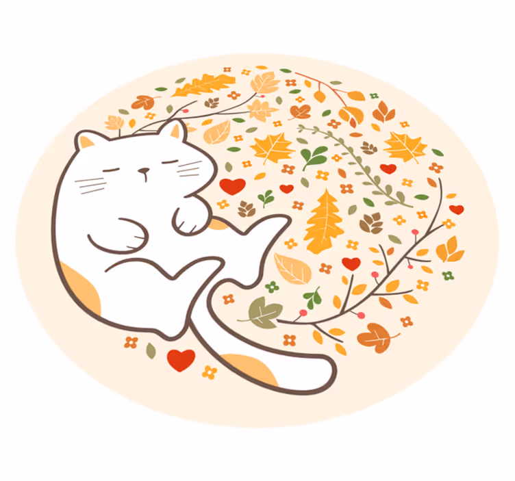 Alfombra vinílica flores y gato durmiendo - TenVinilo