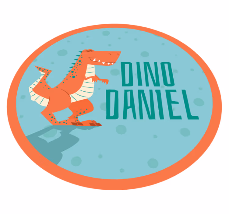 Alfombra vinilo azul infantil T-Rex con nombre - TenVinilo
