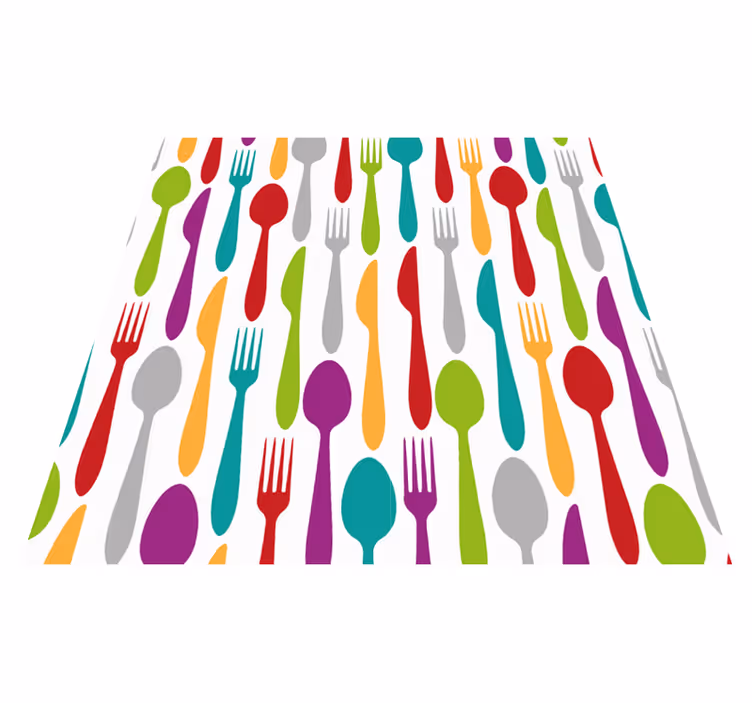 Alfombra vinílica cocina patrón de cubiertos de colores - TenVinilo