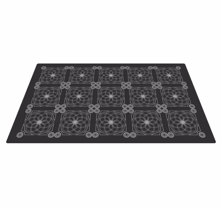 Alfombra vinilica negra patrones florales geométricos - TenVinilo