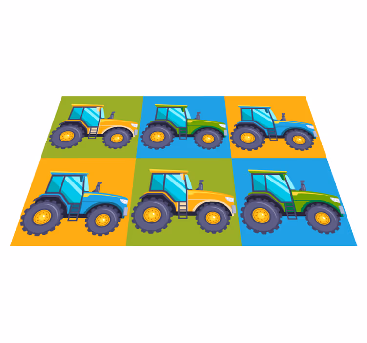 Alfombra vinílica infantil cuadrados de tractor coloridos - TenVinilo