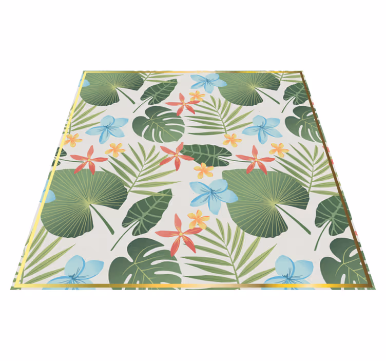 Hojas con bordes dorados alfombra floral - TenVinilo