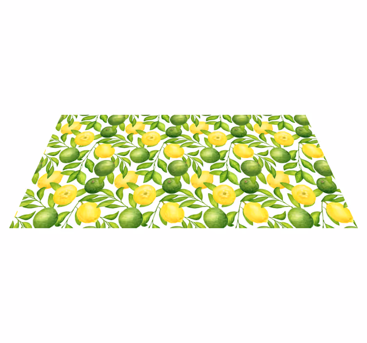 Alfombra vinílica cocina superposición de hojas de cítricos - TenVinilo