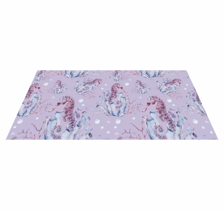 Alfombra vinílica baño diseño de coral de caballito de mar - TenVinilo