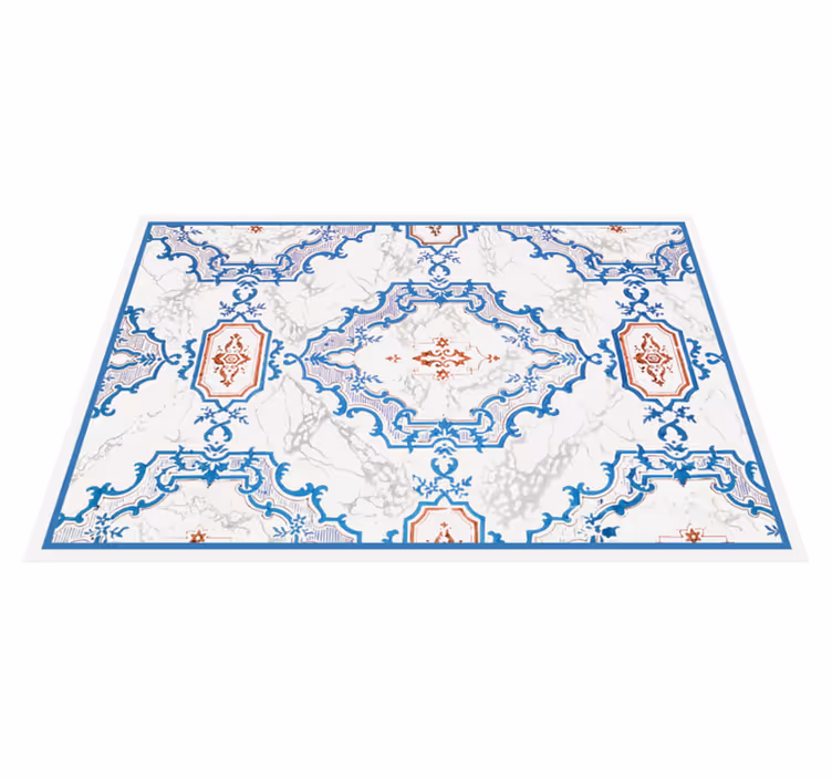 Alfombra vinílica imitación mármol elegantes patrones azules - TenVinilo