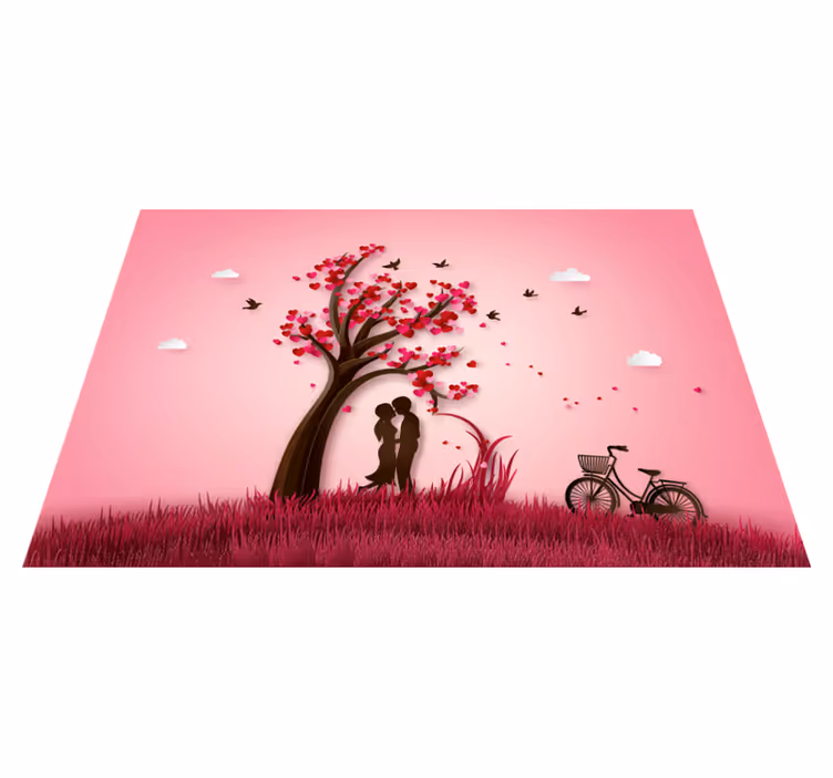 Alfombra vinílica flores escena romántica del árbol - TenVinilo