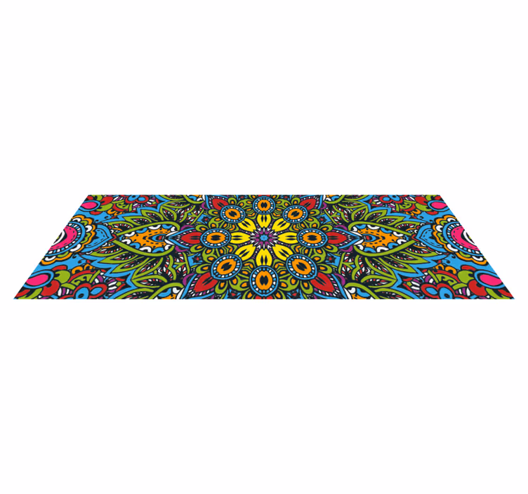 Alfombra vinílica mandala patrones florales vibrantes - TenVinilo