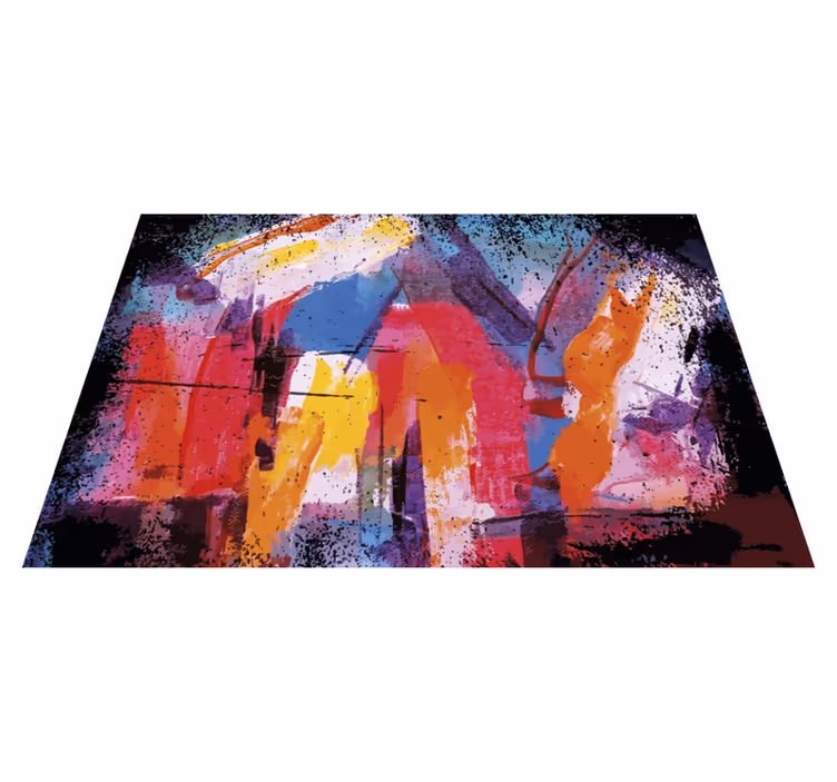 Alfombra vinílica moderna salpicadura abstracta vibrante - TenVinilo