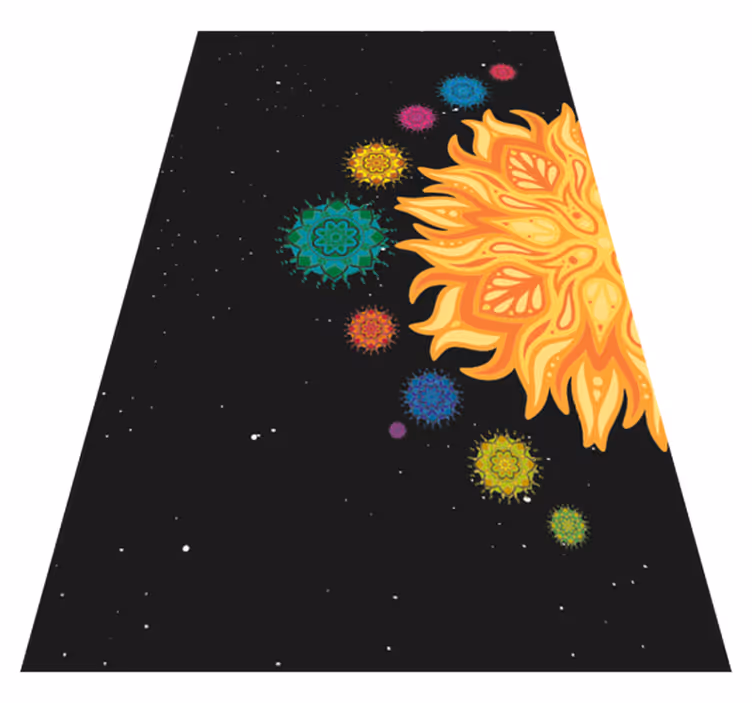 Alfombra vinílica mandala colorido motivo de rayos de sol - TenVinilo