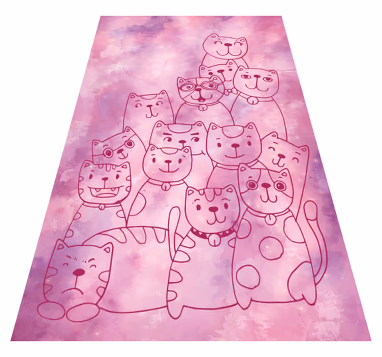 Alfombra vinílica infantil reunión de gatos juguetones - TenVinilo
