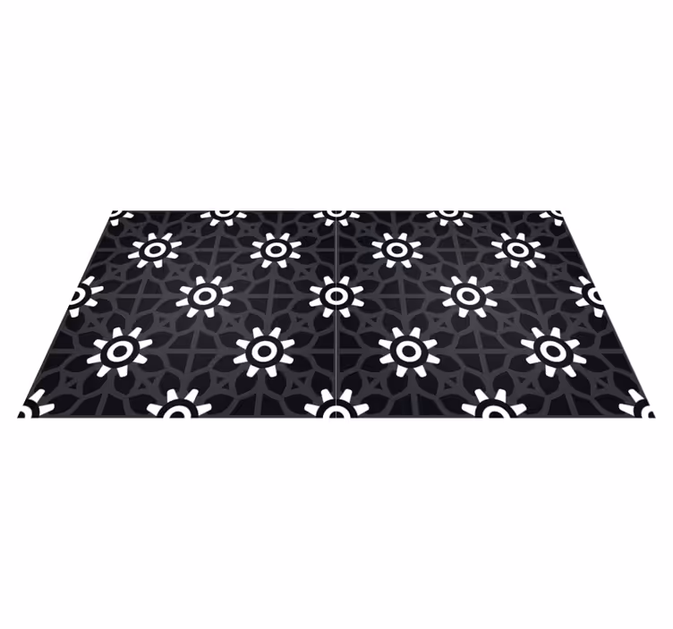 Alfombras vinílica azulejos negros florales - TenVinilo